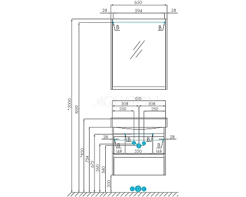 Приобрести Тумба с раковиной белый глянец/дуб эндгрейн 65 см Акватон Нортон 1A2488K0NT010 в магазине сантехники Santeh-Crystal.ru