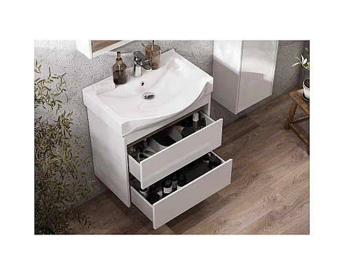 Купить Комплект мебели белый глянец/дуб эндгрейн 65 см Акватон Нортон 1A248801NT010 + 1WH302501 + 1A249102NT010 в магазине сантехники Santeh-Crystal.ru