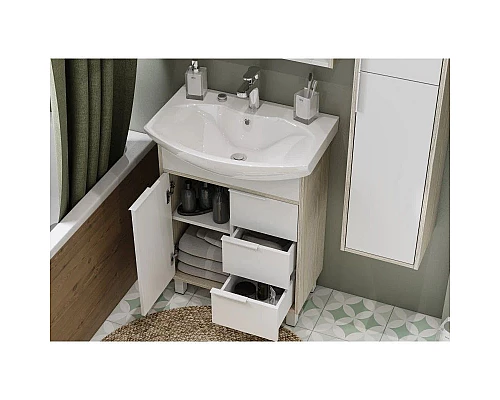 Купить Комплект мебели белый глянец/ясень фабрик 65 см Акватон Рико 1A213301RIB90 + 1WH207782 + 1A216402RI010 в магазине сантехники Santeh-Crystal.ru