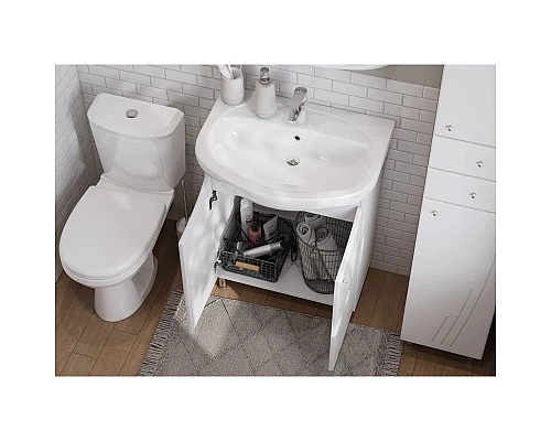 Купить Комплект мебели белый глянец 66,5 см Акватон Минима 1A104201MN010 + 1WH110174 + 1A000502MN010 в магазине сантехники Santeh-Crystal.ru