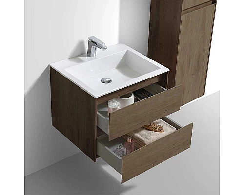 Приобрести Тумба с раковиной дуб табачный 60 см Vincea Luka VMC-2L600TO + VCB-13600W в магазине сантехники Santeh-Crystal.ru