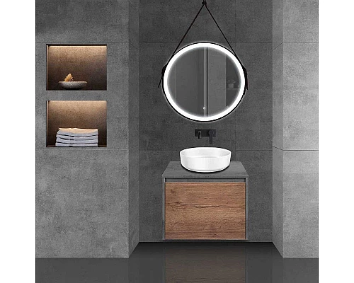 Купить Комплект мебели дуб табачный/бетон 60 см Vincea Mesa VMC-2MS600TB + VBS-104 + VLM-2N600+ в магазине сантехники Santeh-Crystal.ru