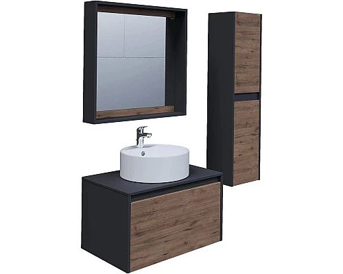 Купить Тумба с раковиной дуб веллингтон/графит 70 см Grossman Смарт 107009 + GR-3012 в магазине сантехники Santeh-Crystal.ru