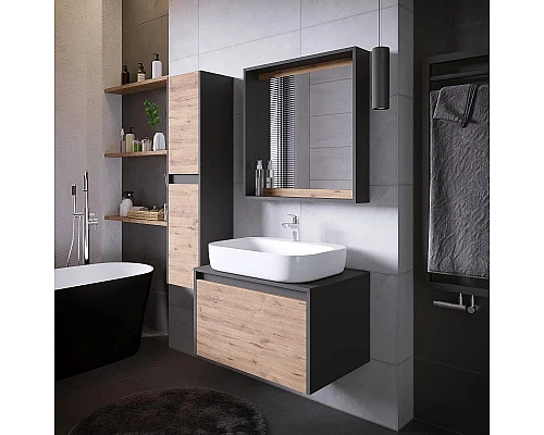 Заказать Тумба с раковиной дуб веллингтон/графит 70 см Grossman Смарт 107009 + GR-3027 в магазине сантехники Santeh-Crystal.ru