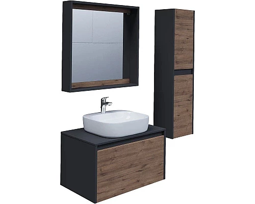 Приобрести Тумба с раковиной дуб веллингтон/графит 70 см Grossman Смарт 107009 + GR-3028 в магазине сантехники Santeh-Crystal.ru