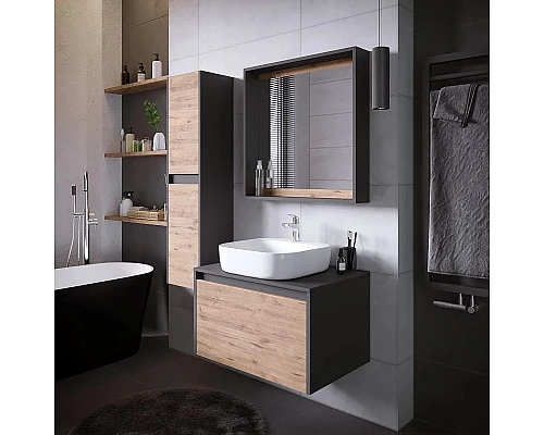 Приобрести Тумба с раковиной дуб веллингтон/графит 70 см Grossman Смарт 107009 + GR-3028 в магазине сантехники Santeh-Crystal.ru