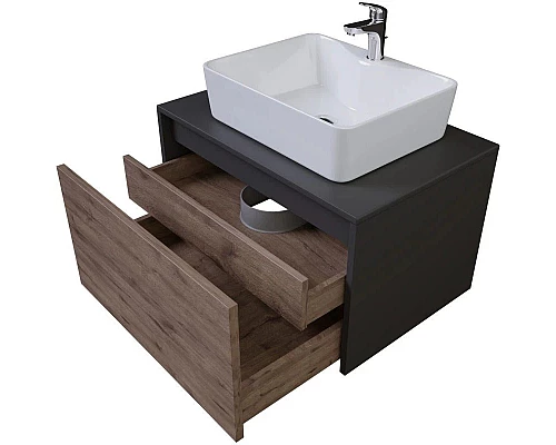 Приобрести Тумба с раковиной дуб веллингтон/графит 70 см Grossman Смарт 107009 + GR-3017 в магазине сантехники Santeh-Crystal.ru