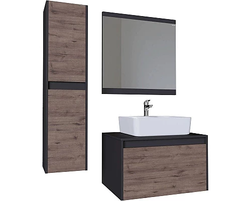 Приобрести Тумба с раковиной дуб веллингтон/графит 70 см Grossman Смарт 107009 + GR-3017 в магазине сантехники Santeh-Crystal.ru