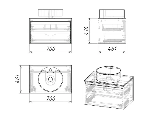 Приобрести Комплект мебели дуб веллингтон/графит 70 см Grossman Смарт 107009 + GR-3012 + 207005 в магазине сантехники Santeh-Crystal.ru