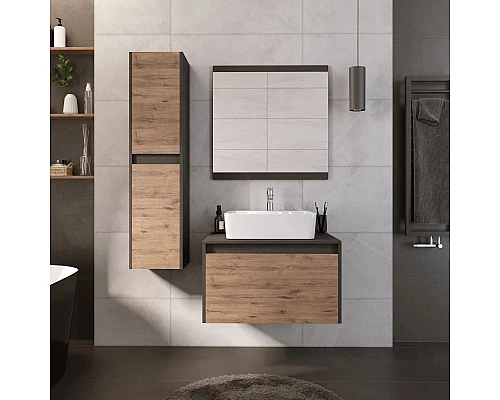 Приобрести Комплект мебели дуб веллингтон/графит 70 см Grossman Смарт 107009 + GR-3017 + 207005 в магазине сантехники Santeh-Crystal.ru