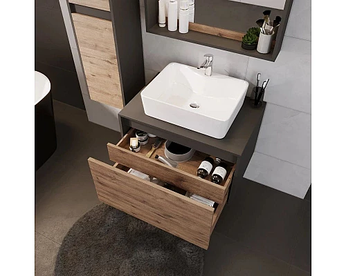 Приобрести Комплект мебели дуб веллингтон/графит 70 см Grossman Смарт 107009 + GR-3017 + 207005 в магазине сантехники Santeh-Crystal.ru