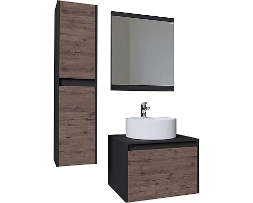 Приобрести Тумба с раковиной дуб веллингтон/графит 60 см Grossman Смарт 106009 + GR-3012 в магазине сантехники Santeh-Crystal.ru