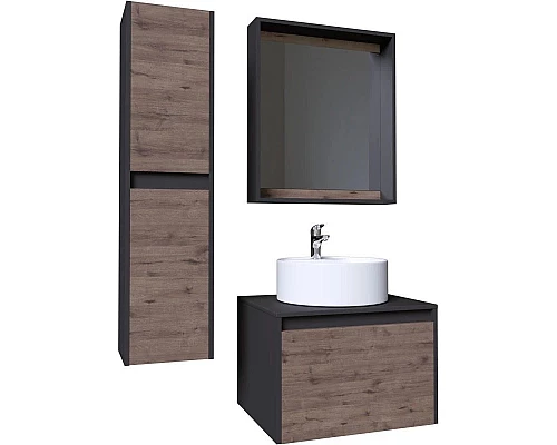 Приобрести Тумба с раковиной дуб веллингтон/графит 60 см Grossman Смарт 106009 + GR-3012 в магазине сантехники Santeh-Crystal.ru