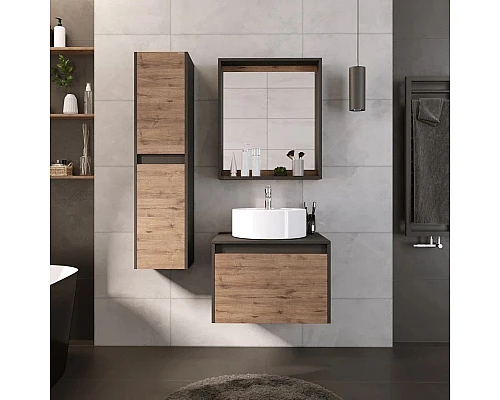 Приобрести Тумба с раковиной дуб веллингтон/графит 60 см Grossman Смарт 106009 + GR-3012 в магазине сантехники Santeh-Crystal.ru