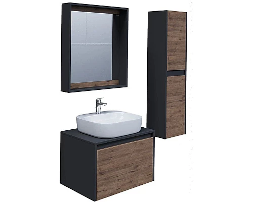 Купить Тумба с раковиной дуб веллингтон/графит 60 см Grossman Смарт 106009 + GR-3028 в магазине сантехники Santeh-Crystal.ru