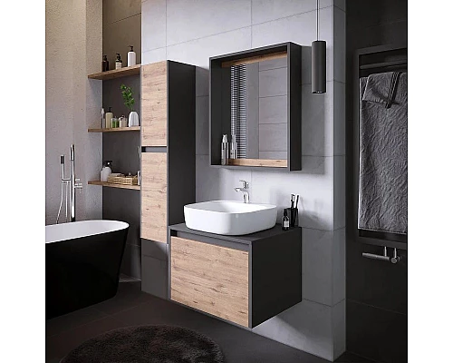 Купить Тумба с раковиной дуб веллингтон/графит 60 см Grossman Смарт 106009 + GR-3028 в магазине сантехники Santeh-Crystal.ru