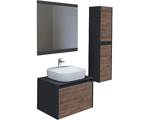 Купить Тумба с раковиной дуб веллингтон/графит 60 см Grossman Смарт 106009 + GR-3028 в магазине сантехники Santeh-Crystal.ru