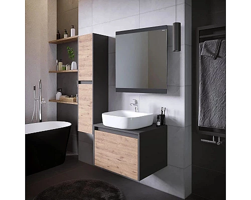 Купить Тумба с раковиной дуб веллингтон/графит 60 см Grossman Смарт 106009 + GR-3028 в магазине сантехники Santeh-Crystal.ru