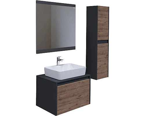 Приобрести Тумба с раковиной дуб веллингтон/графит 60 см Grossman Смарт 106009 + GR-3017 в магазине сантехники Santeh-Crystal.ru