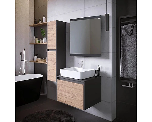 Приобрести Тумба с раковиной дуб веллингтон/графит 60 см Grossman Смарт 106009 + GR-3017 в магазине сантехники Santeh-Crystal.ru