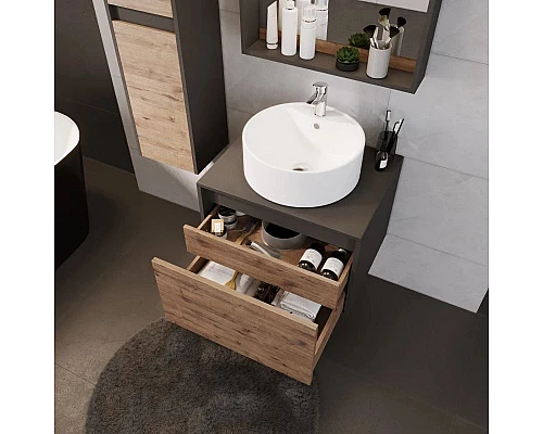 Купить Комплект мебели дуб веллингтон/графит 60 см Grossman Смарт 106009 + GR-3012 + 206005 в магазине сантехники Santeh-Crystal.ru