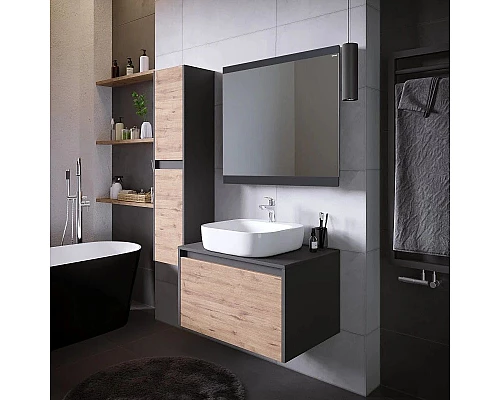 Купить Комплект мебели дуб веллингтон/графит 70 см Grossman Смарт 107009 + GR-3028 + 207005 в магазине сантехники Santeh-Crystal.ru