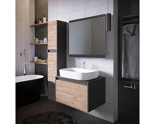 Купить Комплект мебели дуб веллингтон/графит 70 см Grossman Смарт 107009 + GR-3027 + 207005 в магазине сантехники Santeh-Crystal.ru