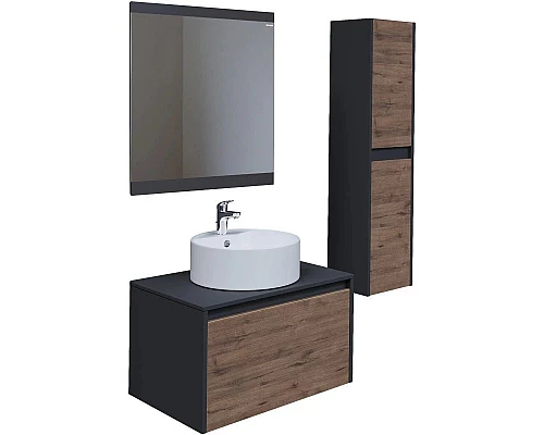 Приобрести Комплект мебели дуб веллингтон/графит 70 см Grossman Смарт 107009 + GR-3012 + 207005 в магазине сантехники Santeh-Crystal.ru