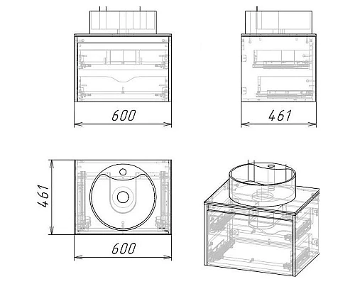 Купить Комплект мебели дуб веллингтон/графит 60 см Grossman Смарт 106009 + GR-3017 + 206007 в магазине сантехники Santeh-Crystal.ru