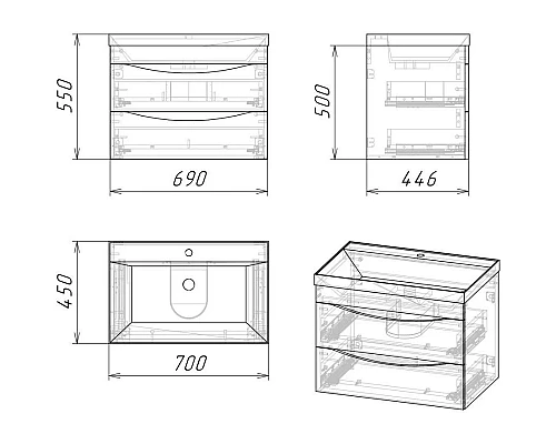 Купить Комплект мебели бетон пайн/графит матовый 70,1 см Grossman Талис 107010 + 4627173210171 + 207006 в магазине сантехники Santeh-Crystal.ru