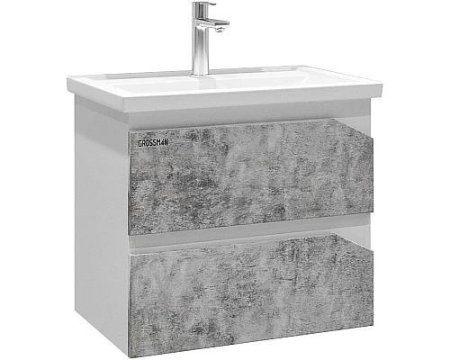 Приобрести Комплект мебели бетон/белый глянец 61 см Grossman Инлайн 106004 + 16413 + 206002 в магазине сантехники Santeh-Crystal.ru