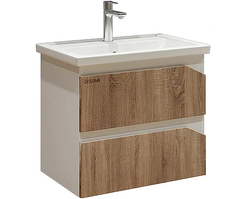 Приобрести Комплект мебели дуб сонома/белый глянец 61 см Grossman Инлайн 106003 + 16413 + 206002 в магазине сантехники Santeh-Crystal.ru