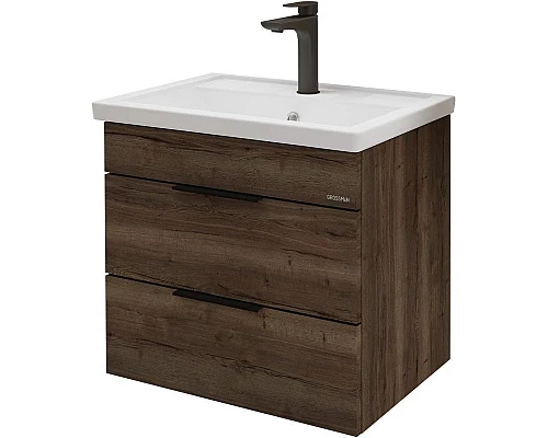 Купить Тумба с раковиной темный дуб 61 см Grossman Форта 1060052 + 16413 в магазине сантехники Santeh-Crystal.ru