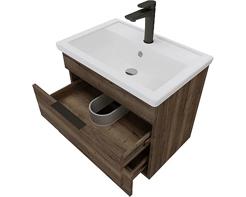 Купить Тумба с раковиной темный дуб 61 см Grossman Форта 1060052 + 16413 в магазине сантехники Santeh-Crystal.ru