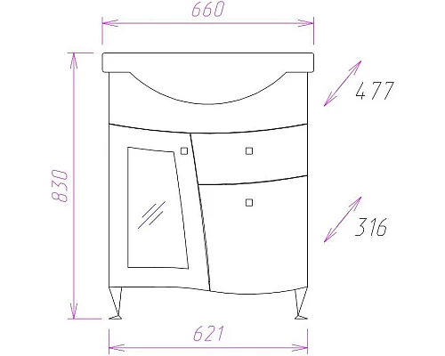 Купить Тумба белый глянец 62,1 см Onika Валенсия 106535 в магазине сантехники Santeh-Crystal.ru