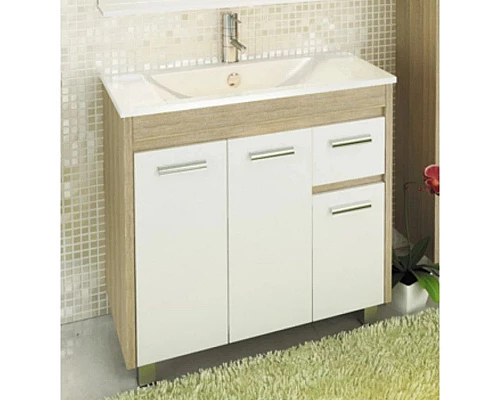 Приобрести Тумба с раковиной сосна лоредо/белый глянец 90 см Comforty Тулуза 00003132229 в магазине сантехники Santeh-Crystal.ru