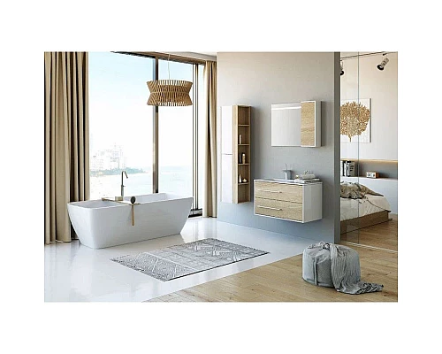 Купить Тумба с раковиной белый глянец/дуб сонома 91,8 см Aqwella 5 Stars Miami SETMai.01.09/L/Mal.09.04.D-L в магазине сантехники Santeh-Crystal.ru