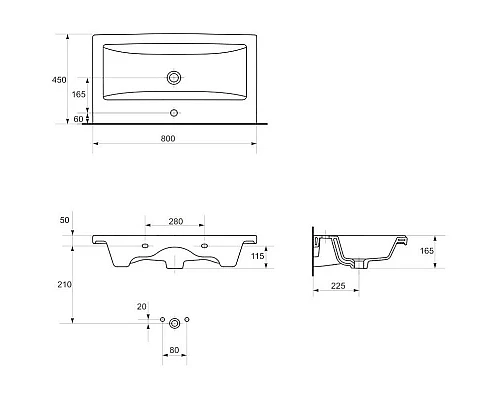 Купить Тумба с раковиной черный глянец/белый глянец 80 см Bellezza Пегас 4630413140046 + 4690311045416 в магазине сантехники Santeh-Crystal.ru
