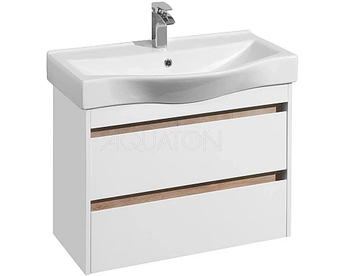 Приобрести Тумба белый глянец/дуб эндгрейн 76 см Акватон Нортон 1A248901NT010 в магазине сантехники Santeh-Crystal.ru