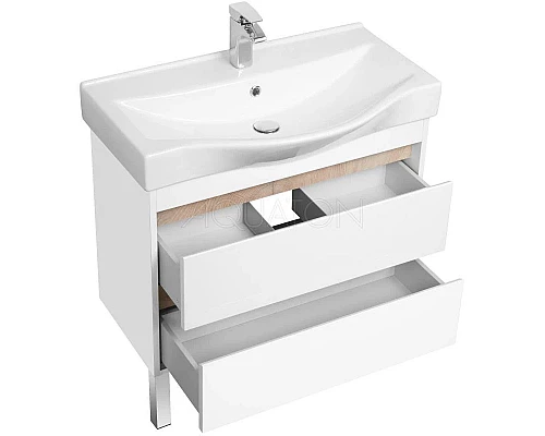 Приобрести Тумба белый глянец/дуб эндгрейн 76 см Акватон Нортон 1A248901NT010 в магазине сантехники Santeh-Crystal.ru