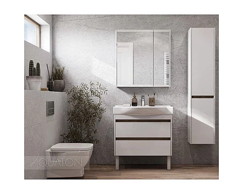 Приобрести Тумба белый глянец/дуб эндгрейн 76 см Акватон Нортон 1A248901NT010 в магазине сантехники Santeh-Crystal.ru