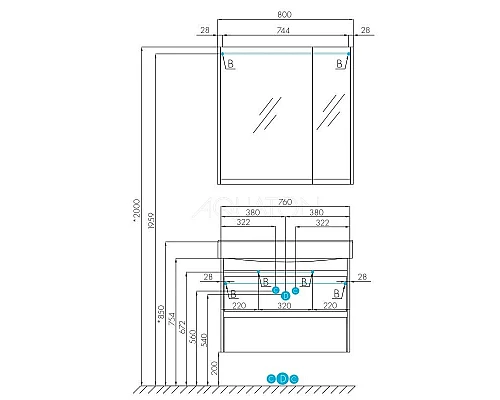 Приобрести Тумба белый глянец/дуб эндгрейн 76 см Акватон Нортон 1A248901NT010 в магазине сантехники Santeh-Crystal.ru