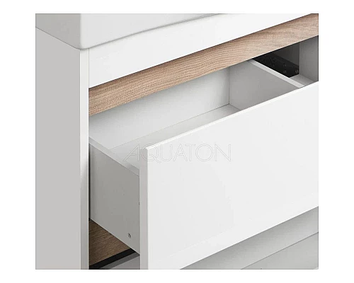 Заказать Тумба с раковиной белый глянец/дуб эндгрейн 80 см Акватон Нортон 1A2489K0NT010 в магазине сантехники Santeh-Crystal.ru