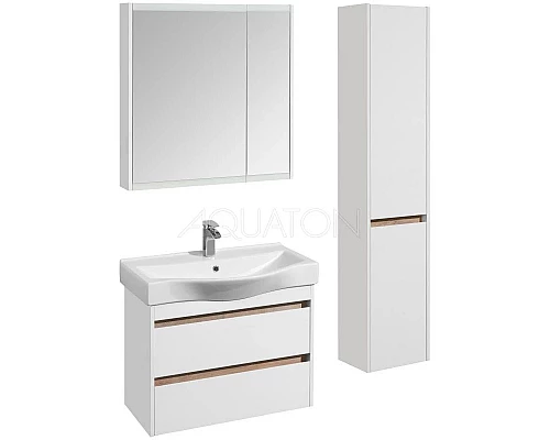 Заказать Тумба с раковиной белый глянец/дуб эндгрейн 80 см Акватон Нортон 1A2489K0NT010 в магазине сантехники Santeh-Crystal.ru