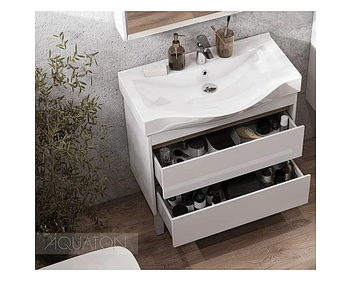 Заказать Тумба с раковиной белый глянец/дуб эндгрейн 80 см Акватон Нортон 1A2489K0NT010 в магазине сантехники Santeh-Crystal.ru