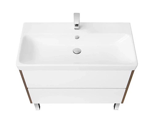 Приобрести Тумба белый глянец/дуб рустикальный 88,2 см Акватон Сканди 1A251901SDZ90 в магазине сантехники Santeh-Crystal.ru