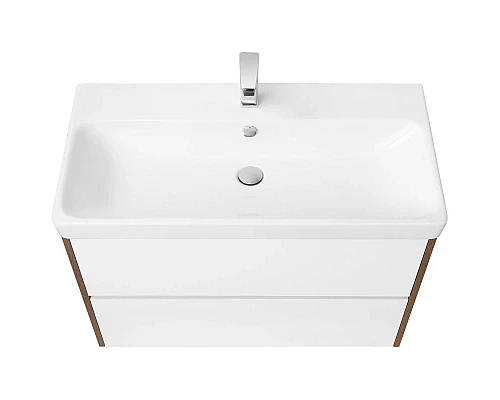 Приобрести Тумба белый глянец/дуб рустикальный 88,2 см Акватон Сканди 1A251901SDZ90 в магазине сантехники Santeh-Crystal.ru