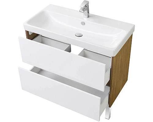 Приобрести Тумба белый глянец/дуб рустикальный 88,2 см Акватон Сканди 1A251901SDZ90 в магазине сантехники Santeh-Crystal.ru