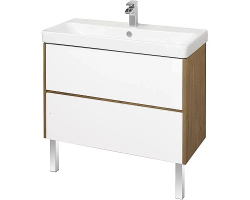 Приобрести Тумба белый глянец/дуб рустикальный 88,2 см Акватон Сканди 1A251901SDZ90 в магазине сантехники Santeh-Crystal.ru