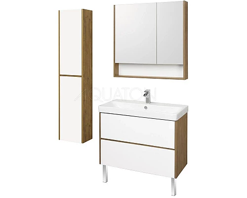 Приобрести Тумба белый глянец/дуб рустикальный 88,2 см Акватон Сканди 1A251901SDZ90 в магазине сантехники Santeh-Crystal.ru